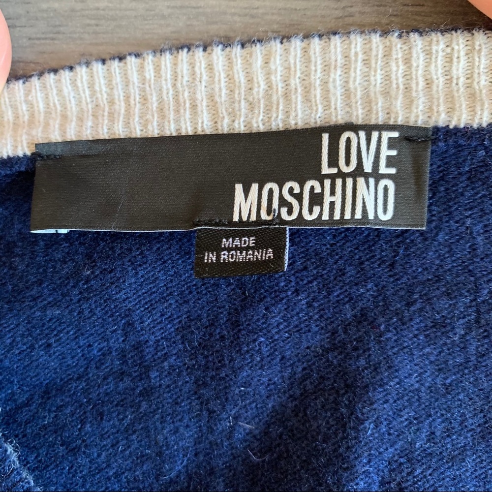 Men’s Love Moschino blue sweater w/ elbow patches - Picture 6 of 16